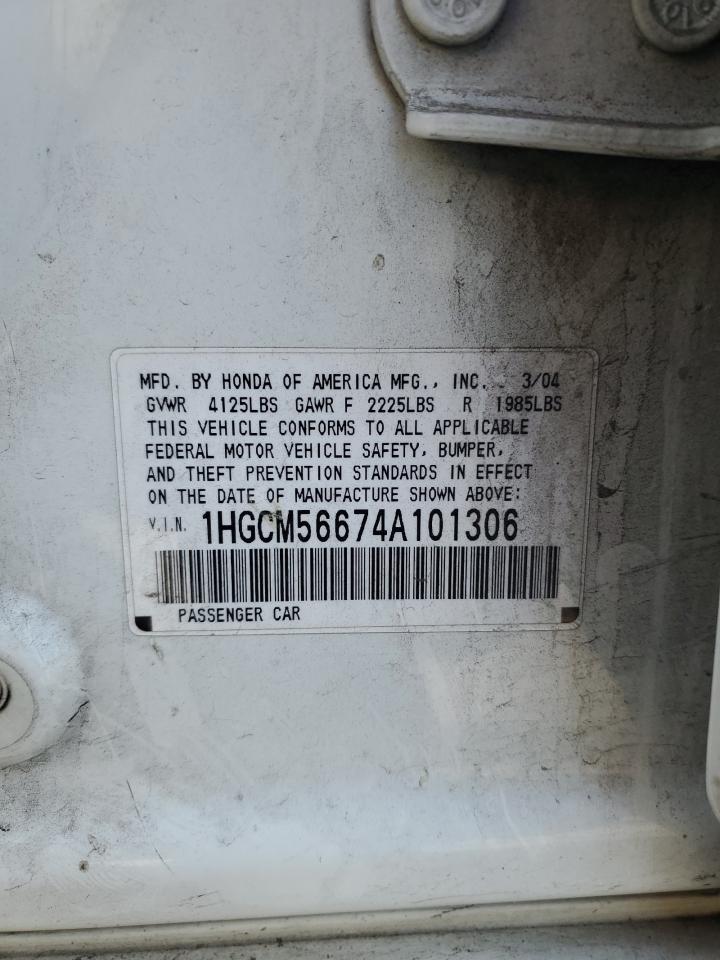 2004 Honda Accord VIN 1HGCM56674A101306 Copart auction photo, front end damage thumbnail 12