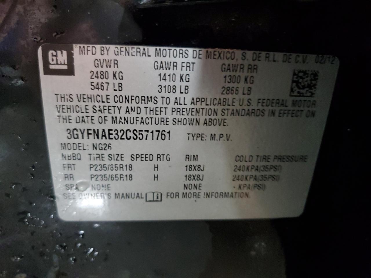 2012 Cadillac SRX VIN 3GYFNAE32CS571761 Copart auction photo, all over damage thumbnail 15