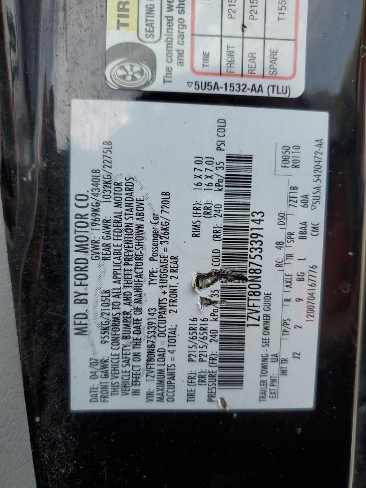 2007 Ford Mustang VIN 1ZVFT80N875339143 Copart auction photo, all over / hail damage thumbnail 12