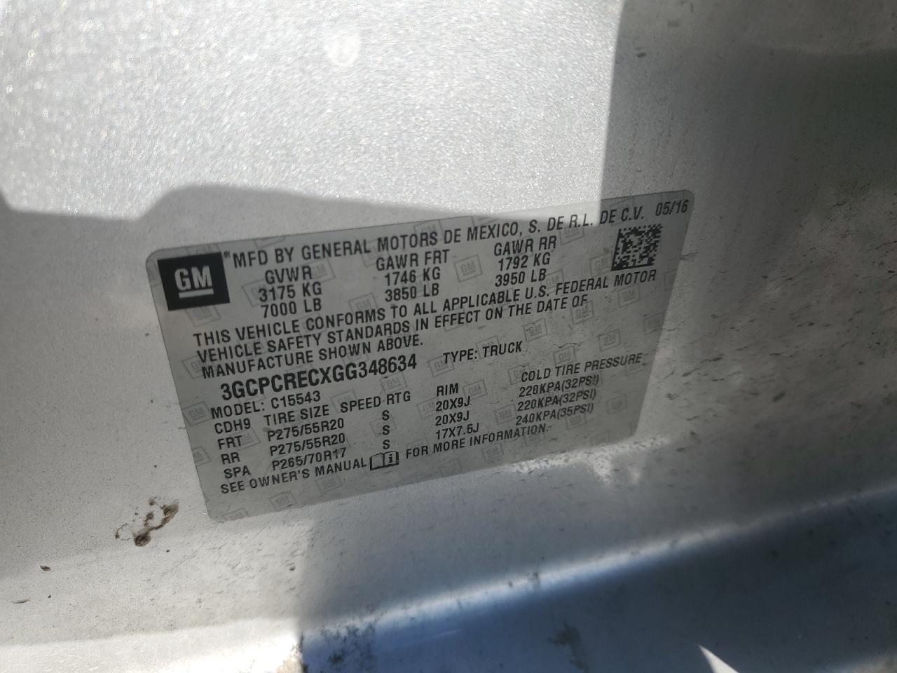 2016 Chevrolet Silverado VIN 3GCPCRECXGG348634 Copart auction photo, all over damage thumbnail 15