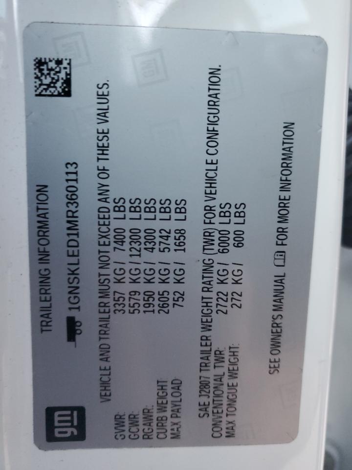 2021 Chevrolet Tahoe VIN 1GNSKLED1MR360113 Copart auction photo, side damage thumbnail 13