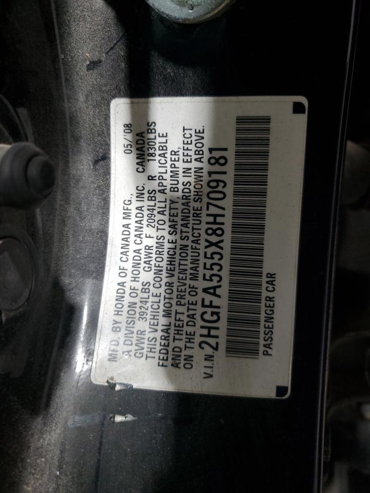 2008 Honda Civic VIN 2HGFA555X8H709181 Copart auction photo, front end / hail damage thumbnail 12