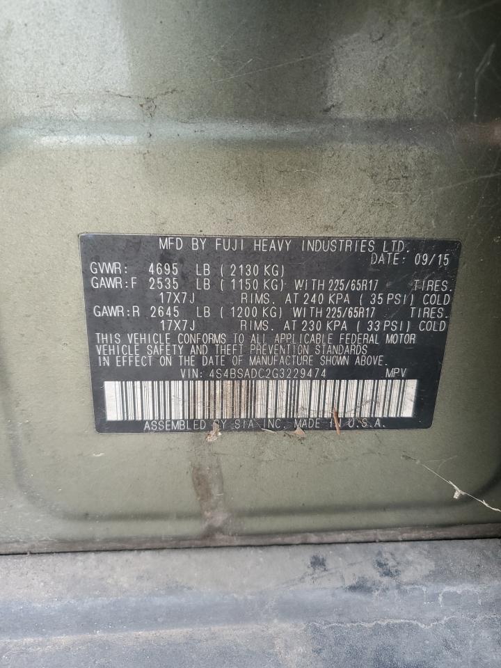 2016 Subaru Outback VIN 4S4BSADC2G3229474 Copart auction photo, front end damage thumbnail 12