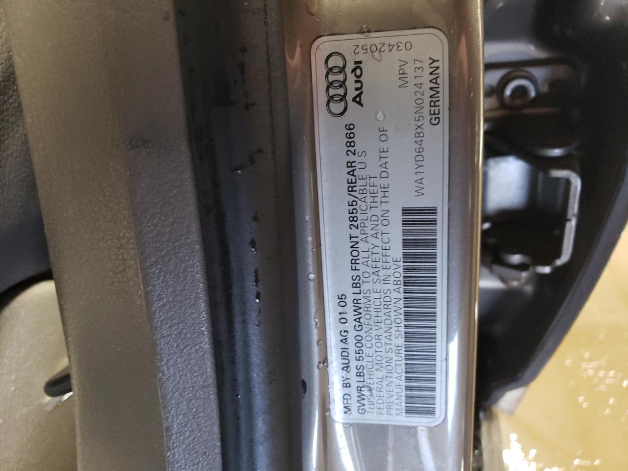 2005 Audi Allroad VIN WA1YD64BX5N024137 Copart auction photo, side damage thumbnail 12