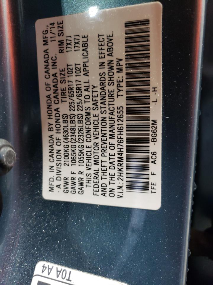 2015 Honda CR-V VIN 2HKRM4H76FH612655 Copart auction photo, front end damage thumbnail 14