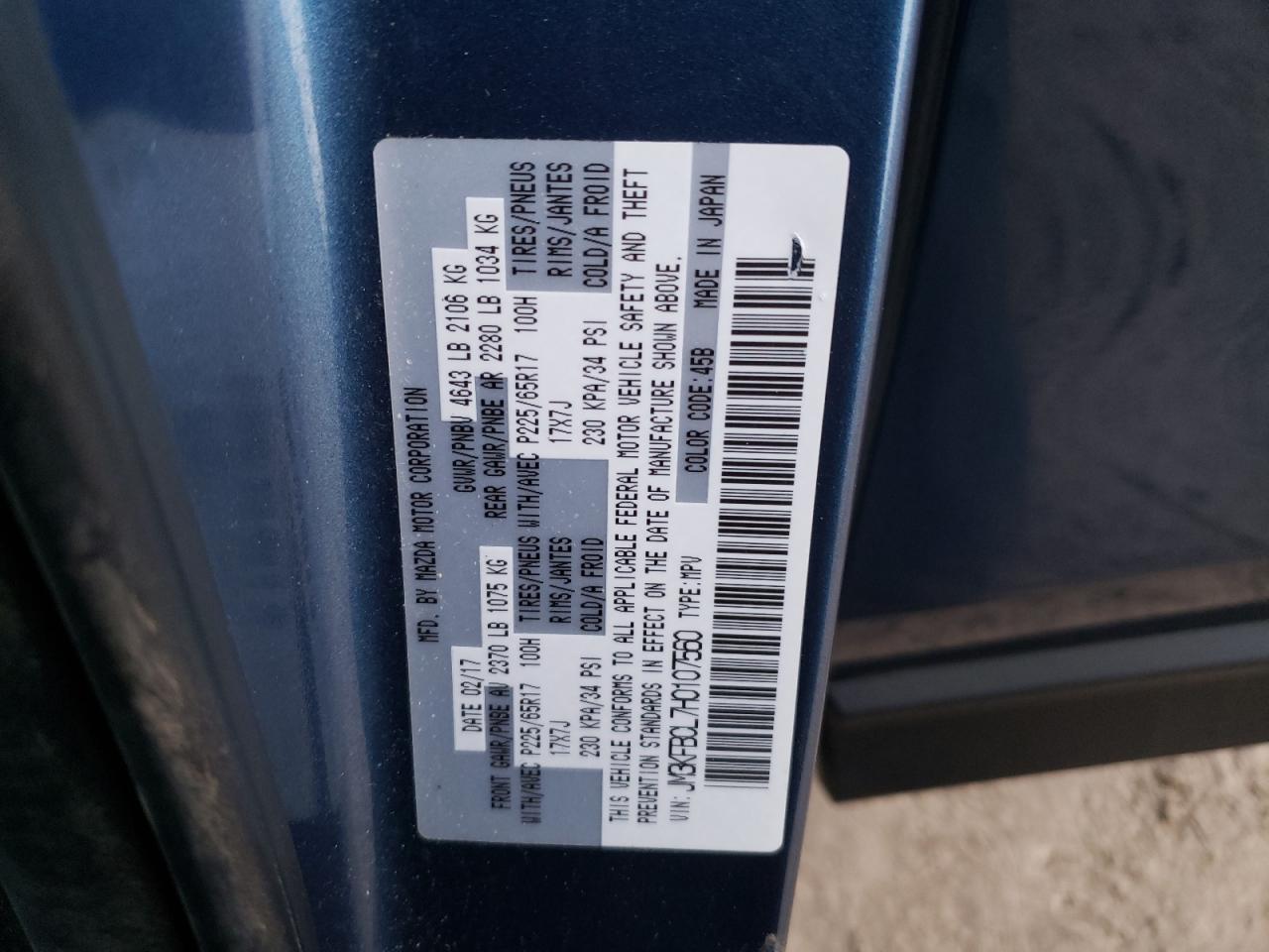 2017 Mazda CX-5 VIN JM3KFBCL7H0107560 Copart auction photo, rear end damage thumbnail 13