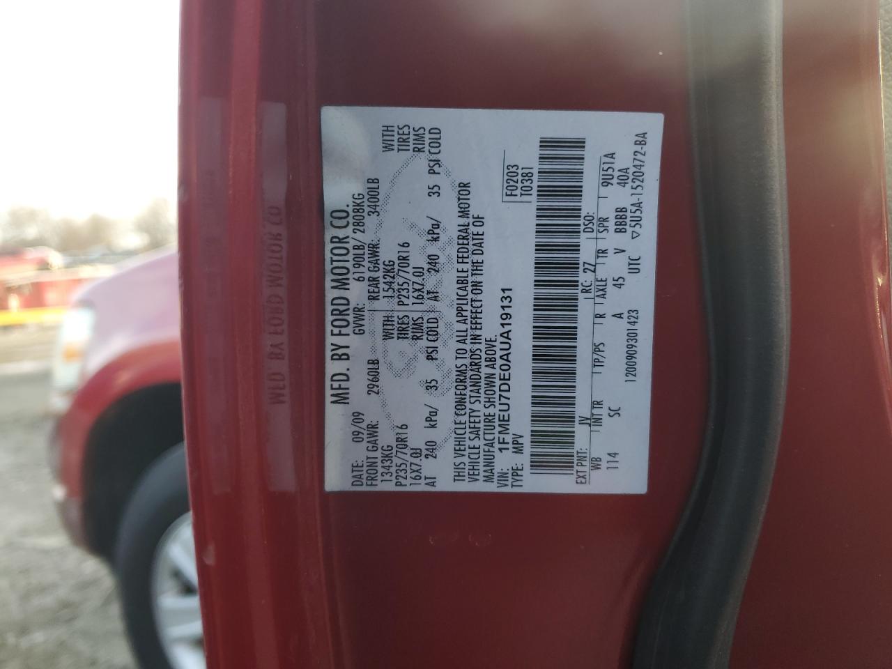 2010 Ford Explorer VIN 1FMEU7DE0AUA19131 Copart auction photo, mechanical / minor dent/scratches damage thumbnail 13
