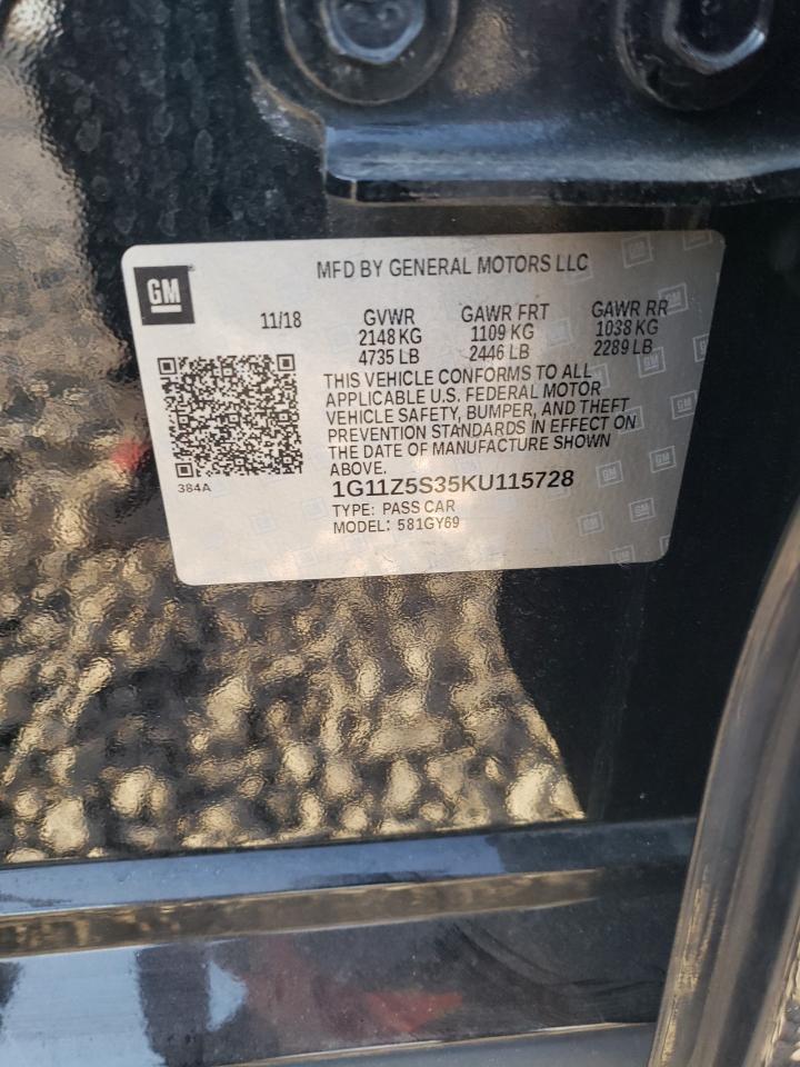 2019 Chevrolet Impala VIN 1G11Z5S35KU115728 Copart auction photo, normal wear damage thumbnail 12