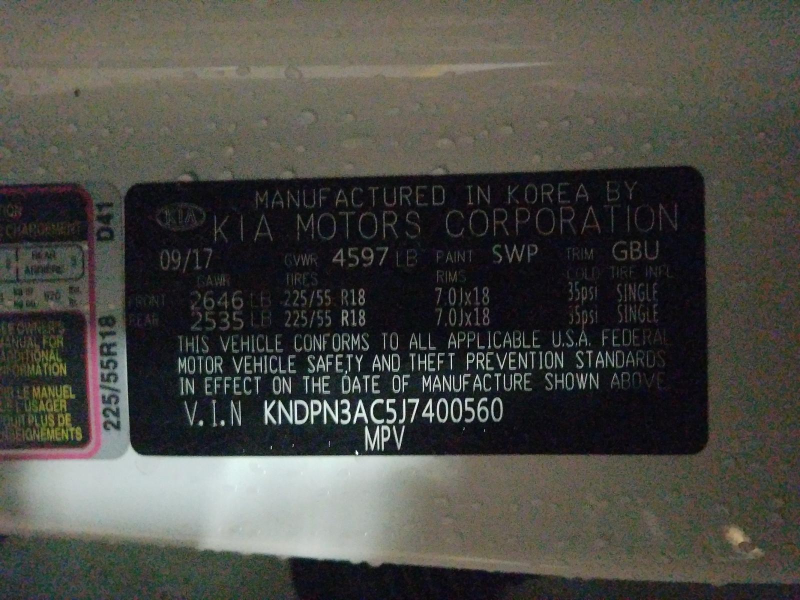 2018 KIA Sportage VIN KNDPN3AC5J7400560 Copart auction photo, all over damage thumbnail 10