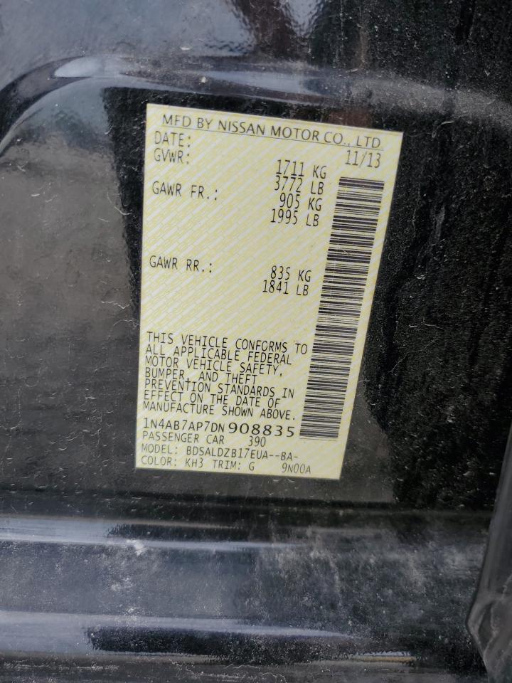 2013 Nissan Sentra VIN 1N4AB7AP7DN908835 Copart auction photo, front end / side damage thumbnail 12