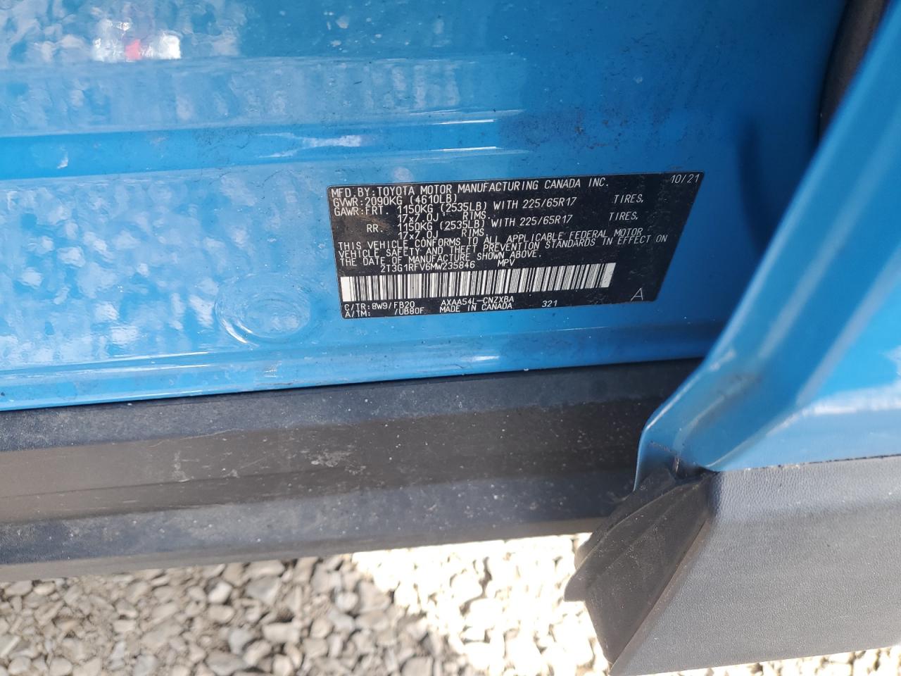 2021 Toyota RAV 4 VIN 2T3G1RFV6MW235846 Copart auction photo, front end damage thumbnail 13