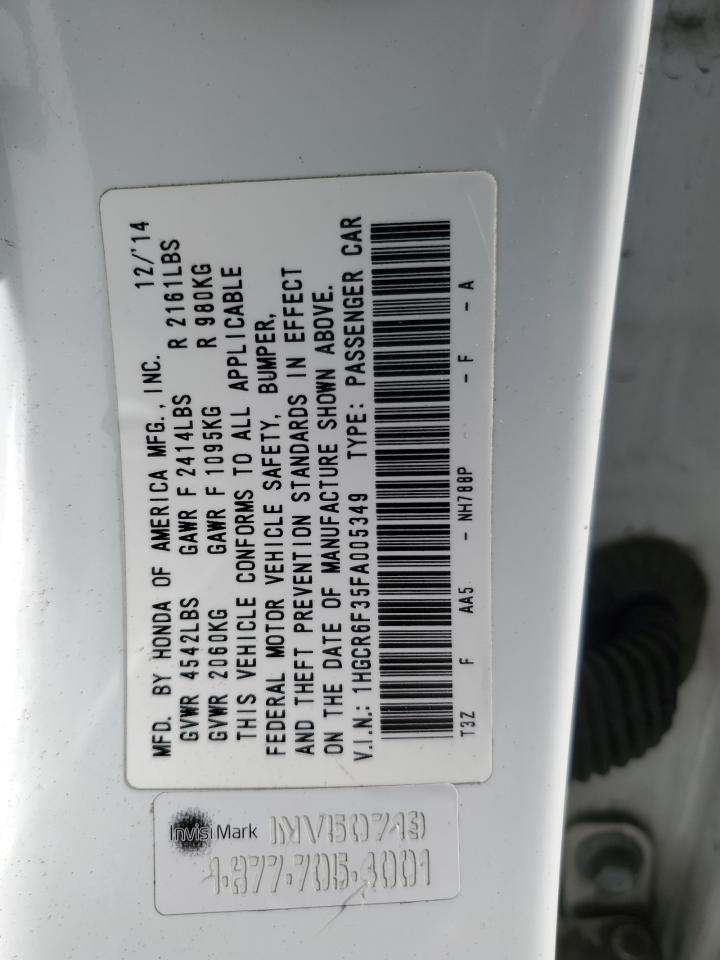 2015 Honda Accord VIN 1HGCR6F35FA005349 Copart auction photo, rear end damage thumbnail 13