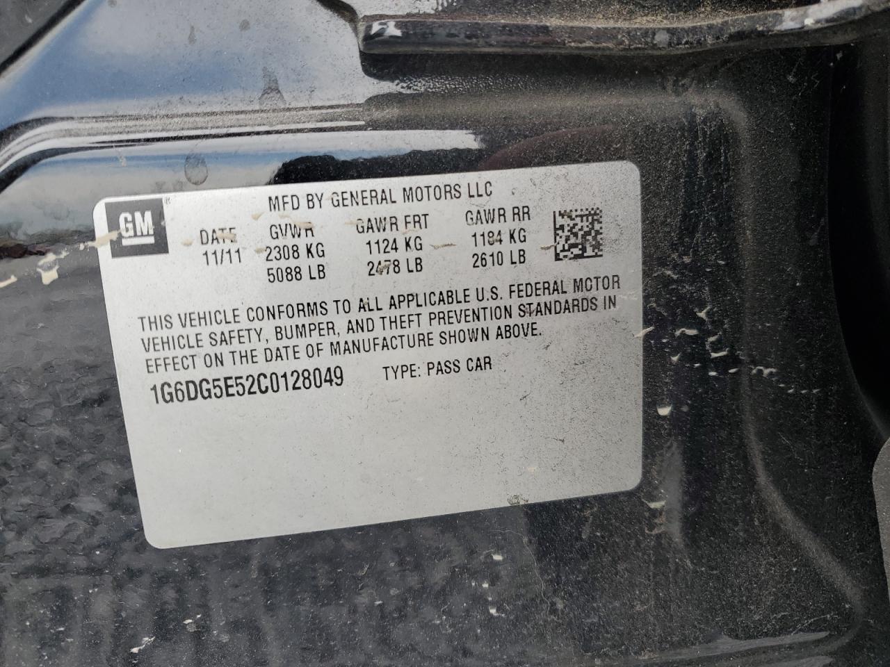 2012 Cadillac CTS VIN 1G6DG5E52C0128049 Copart auction photo, side / rear end damage thumbnail 14