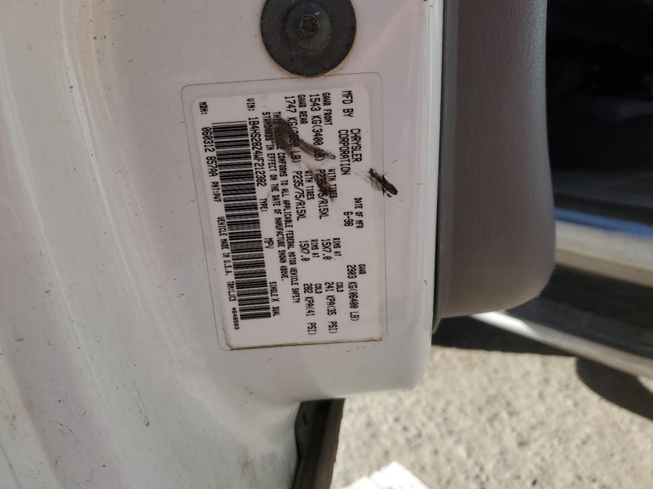 1998 Dodge Durango VIN 1B4HS28Z4WF212382 Copart auction photo, side damage thumbnail 15
