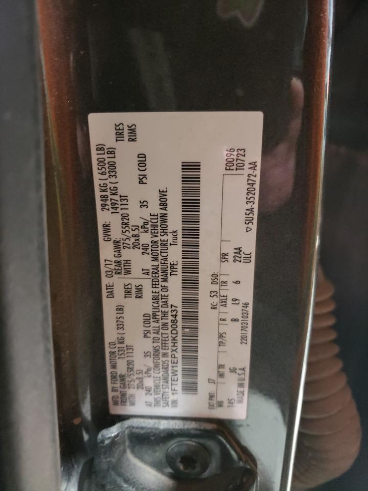 2017 Ford F-150 VIN 1FTEW1EPXHKD08437 Copart auction photo, front end / rear end damage thumbnail 15