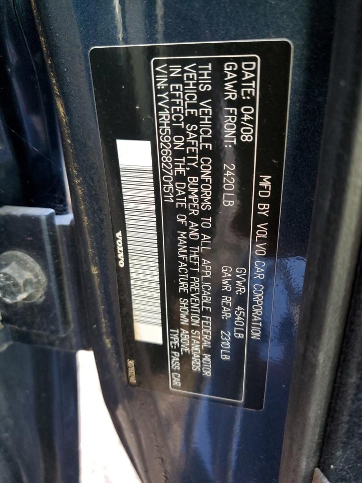 2008 Volvo S60 VIN YV1RH592682701511 Copart auction photo, all over / minor dent/scratches damage thumbnail 12