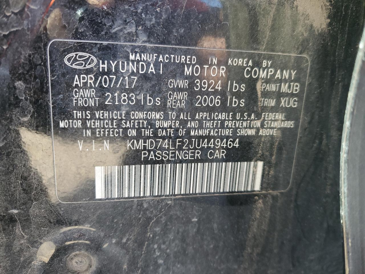 2018 Hyundai Elantra VIN KMHD74LF2JU449464 Copart auction photo, front end damage thumbnail 12