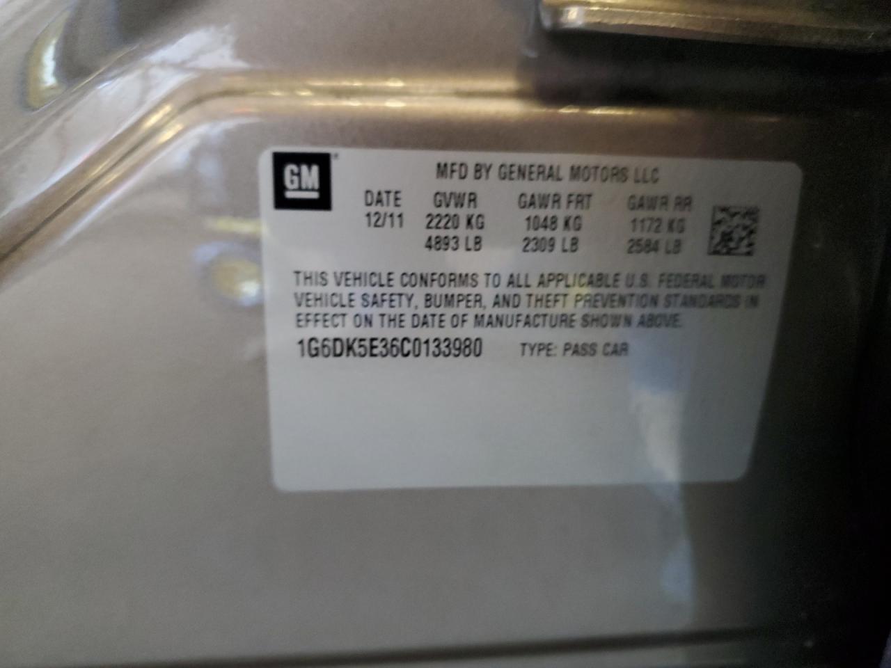 2012 Cadillac CTS VIN 1G6DK5E36C0133980 Copart auction photo, front end damage thumbnail 12