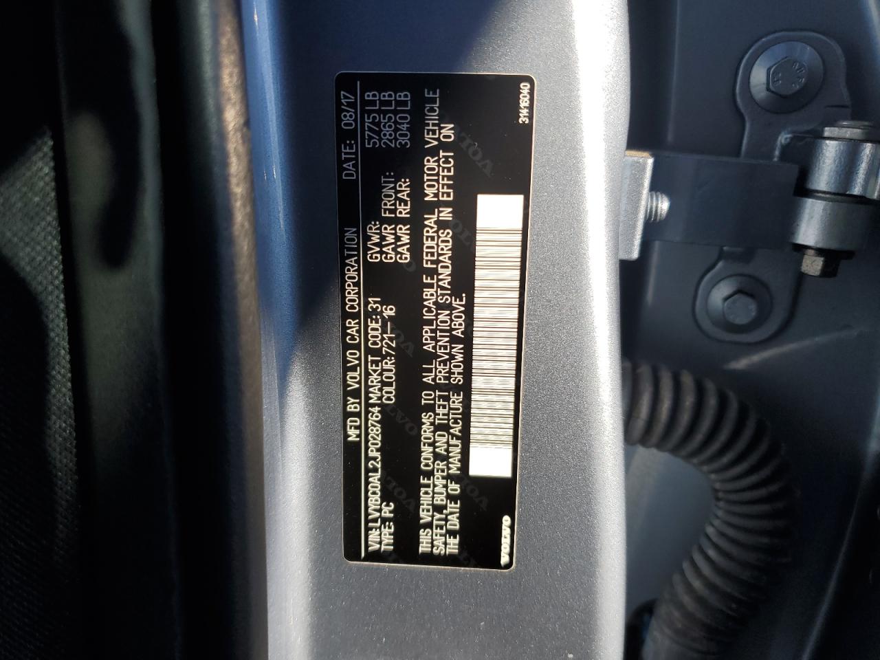 2018 Volvo S90 VIN LVYBC0AL2JP028764 Copart auction photo, rear end / minor dent/scratches damage thumbnail 12