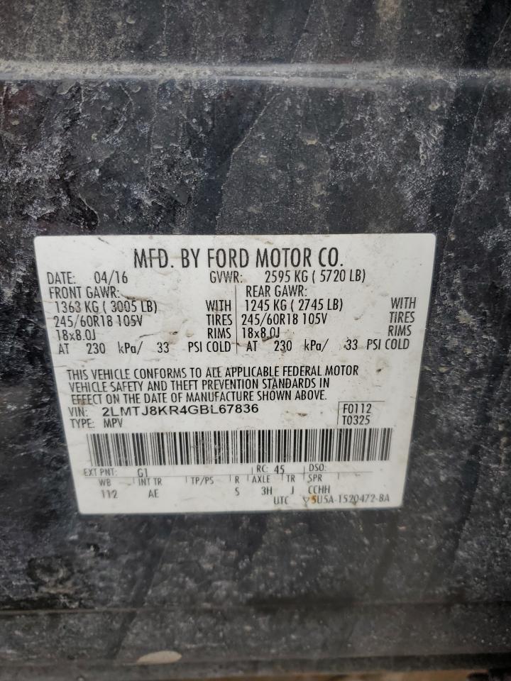 2016 Lincoln MKX VIN 2LMTJ8KR4GBL67836 Copart auction photo, front end / side damage thumbnail 14