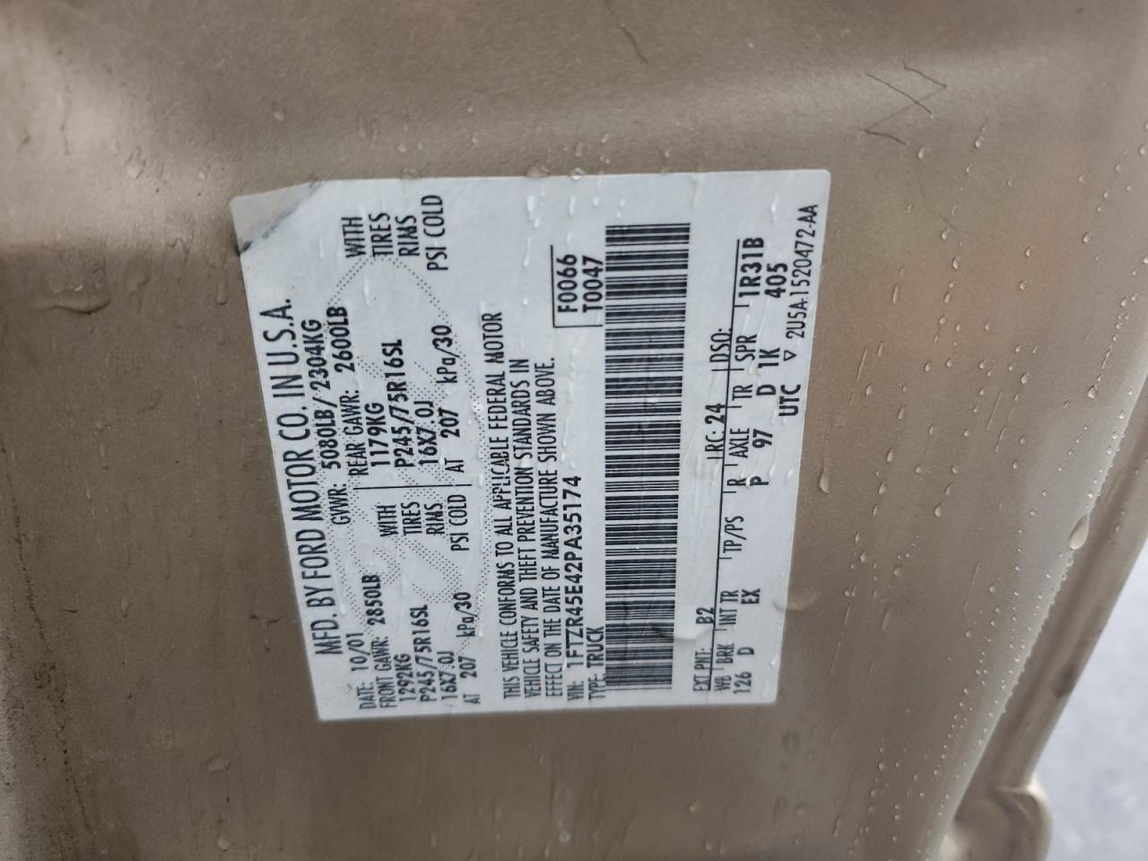 2002 Ford Ranger VIN 1FTZR45E42PA35174 Copart auction photo, rear end / minor dent/scratches damage thumbnail 12