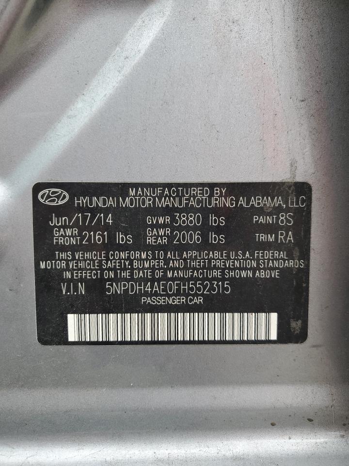 2015 Hyundai Elantra VIN 5NPDH4AE0FH552315 Copart auction photo, front end damage thumbnail 15