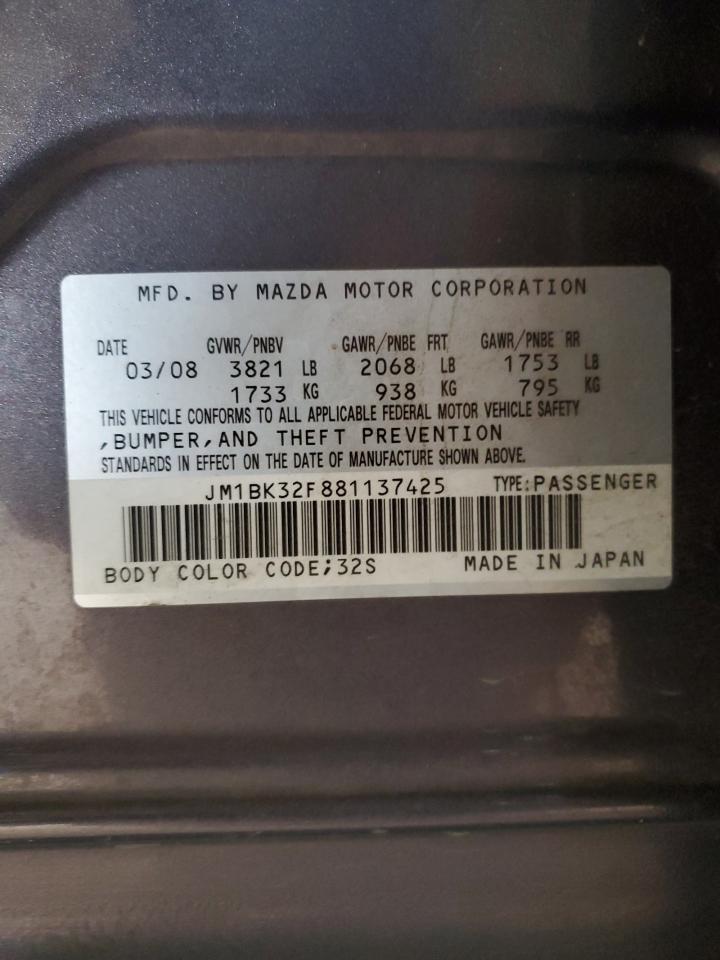 2008 Mazda 3 VIN JM1BK32F881137425 Copart auction photo, minor dent/scratches damage thumbnail 12