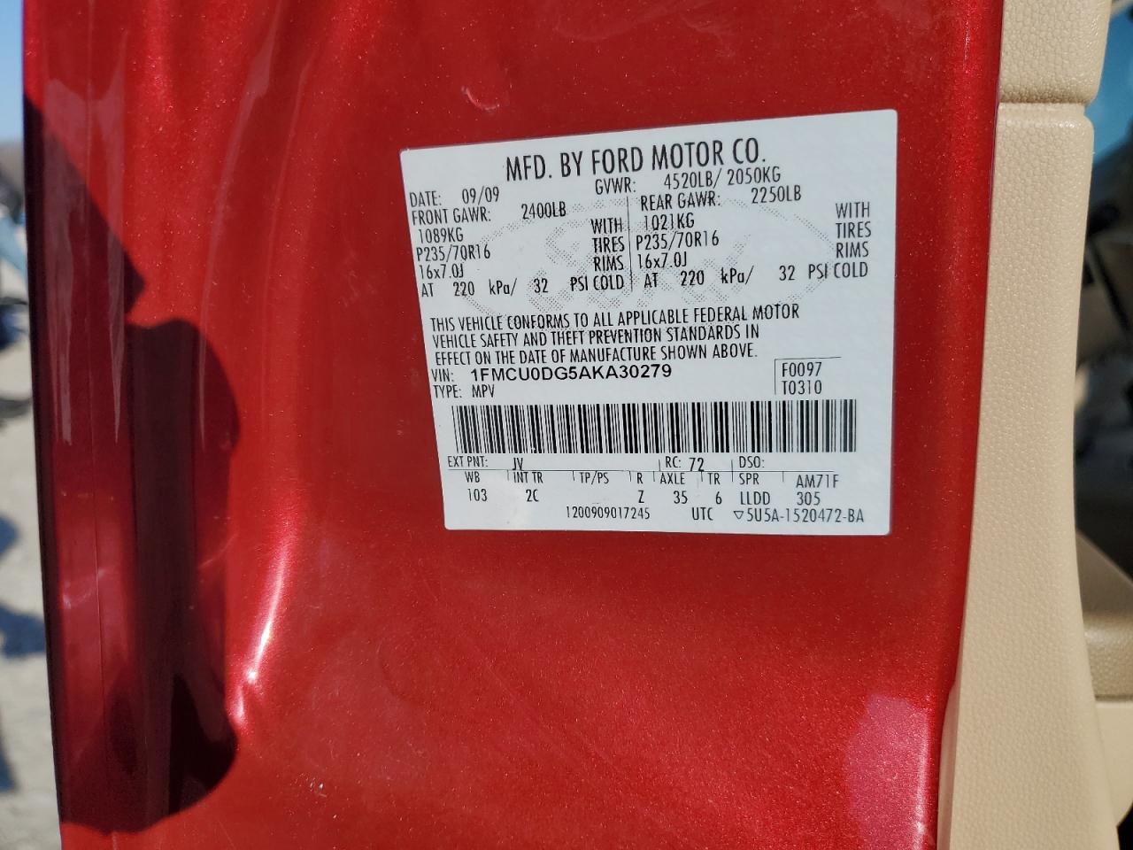2010 Ford Escape VIN 1FMCU0DG5AKA30279 Copart auction photo, front end damage thumbnail 15