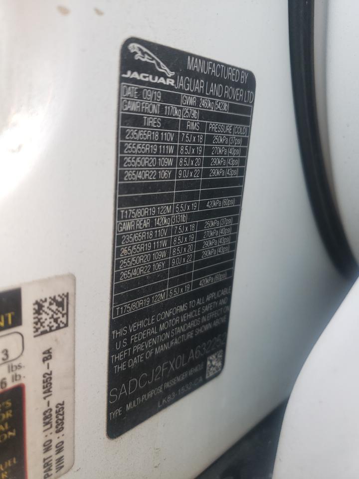 2020 Jaguar F-Pace VIN SADCJ2FX0LA632252 Copart auction photo, rear end damage thumbnail 13