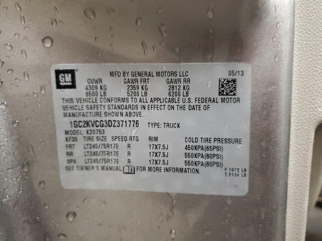 2013 Chevrolet Silverado VIN 1GC2KVCG3DZ371776 Copart auction photo, front end damage thumbnail 12