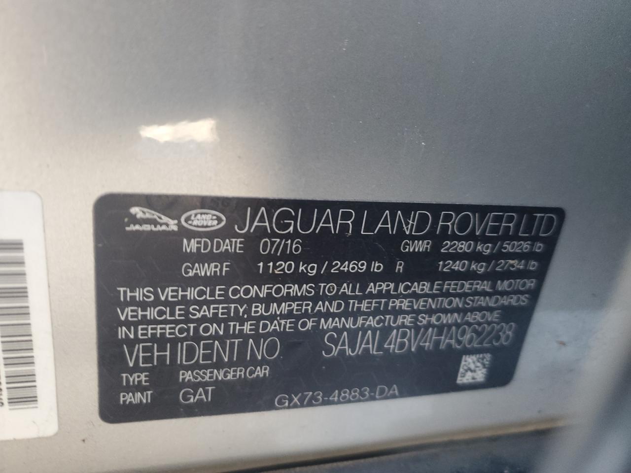 2017 Jaguar XE VIN SAJAL4BV4HA962238 Copart auction photo, all over damage thumbnail 12