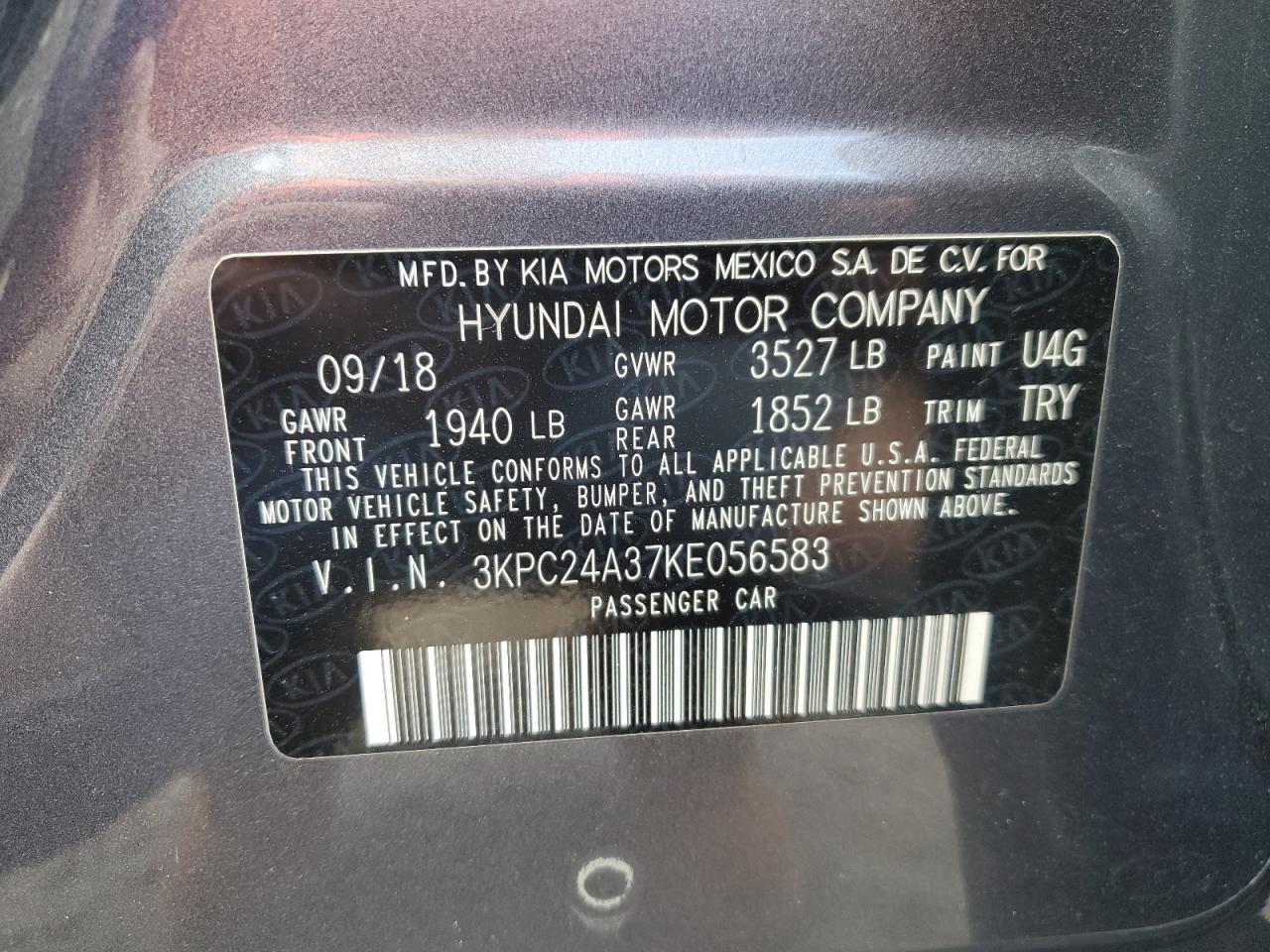 2019 Hyundai Accent VIN 3KPC24A37KE056583 Copart auction photo, rear end / side damage thumbnail 13
