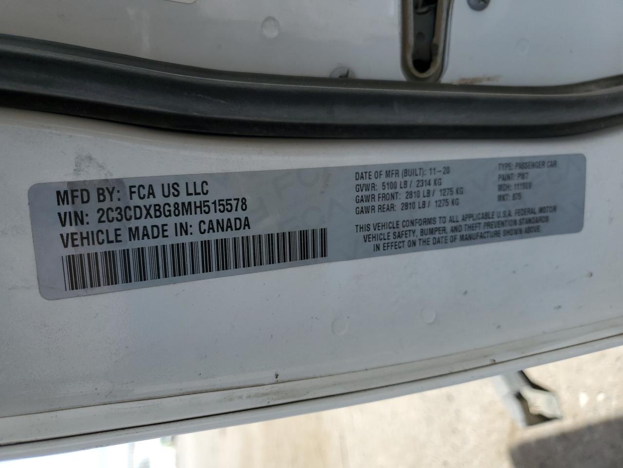 2021 Dodge Charger VIN 2C3CDXBG8MH515578 Copart auction photo, vandalism / front end damage thumbnail 13