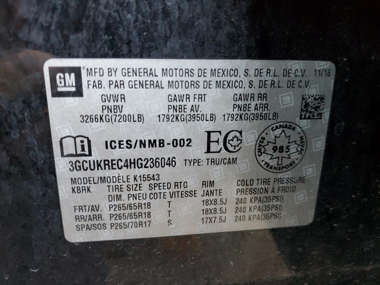 2017 Chevrolet Silverado VIN 3GCUKREC4HG236046 Copart auction photo, front end damage thumbnail 15