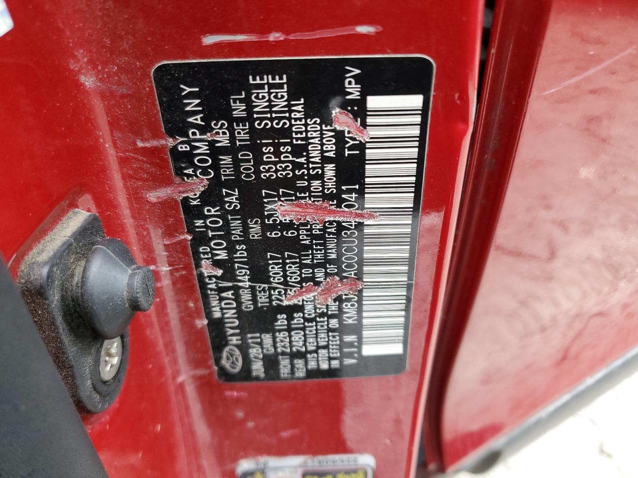 2012 Hyundai Tucson VIN KM8JU3AC0CU345041 Copart auction photo, front end damage thumbnail 14