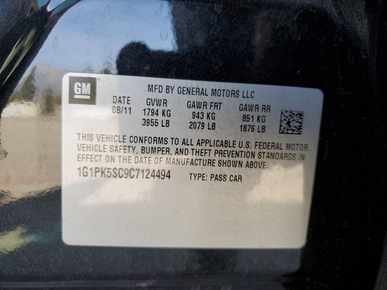 2012 Chevrolet Cruze VIN 1G1PK5SC9C7124494 Copart auction photo, front end / side damage thumbnail 15