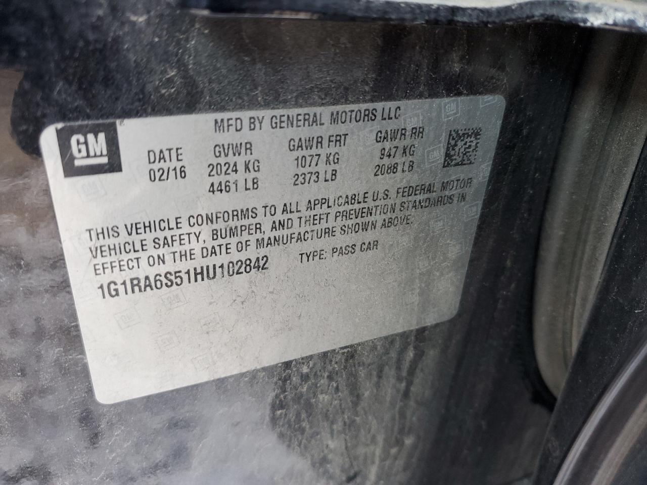 2017 Chevrolet Volt VIN 1G1RA6S51HU102842 Copart auction photo, front end damage thumbnail 12