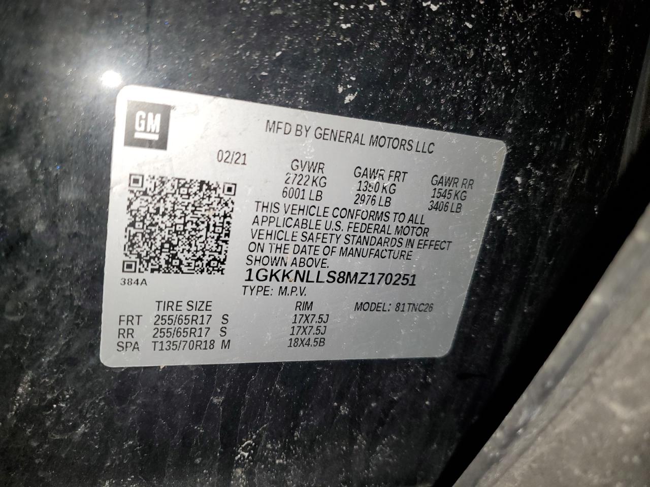 2021 GMC Acadia VIN 1GKKNLLS8MZ170251 Copart auction photo, front end damage thumbnail 13