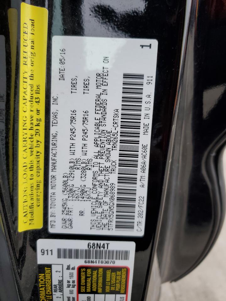 2016 Toyota Tacoma VIN 5TFRX5GN5GX068989 Copart auction photo, rear end / front end damage thumbnail 12