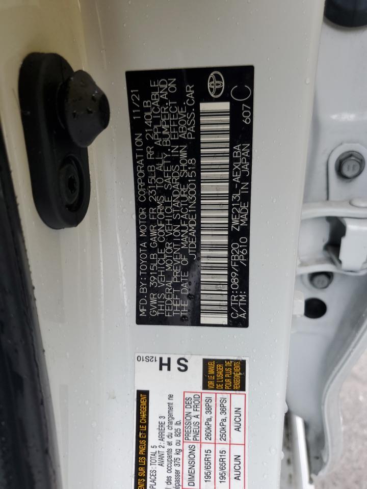 2022 Toyota Corolla VIN JTDEAMDE1N3001518 Copart auction photo, front end damage thumbnail 12