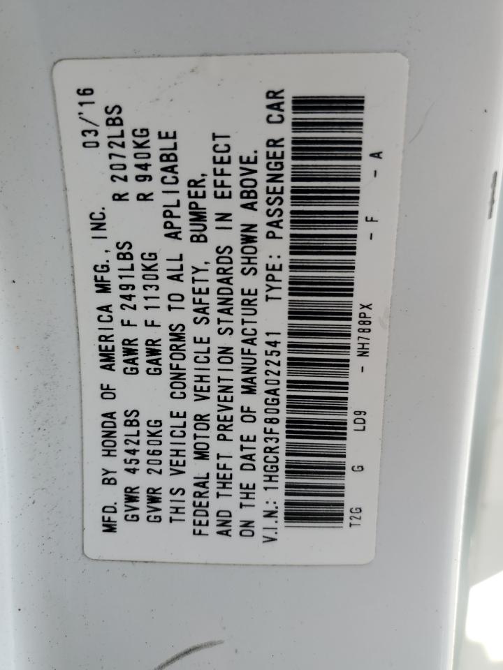 2016 Honda Accord VIN 1HGCR3F80GA022541 Copart auction photo, front end damage thumbnail 14