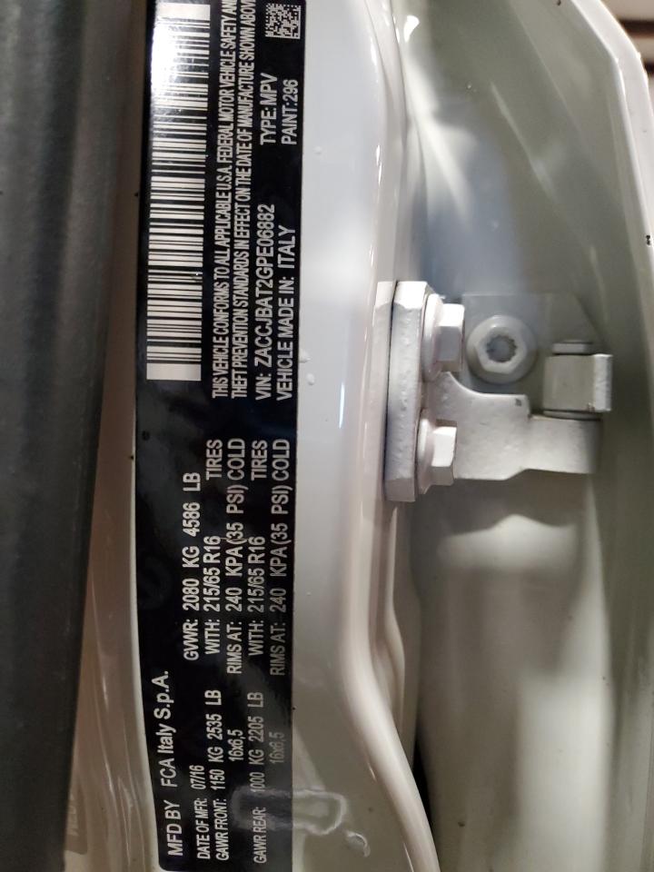 2016 Jeep Renegade VIN ZACCJBAT2GPE06882 Copart auction photo, rear end damage thumbnail 13