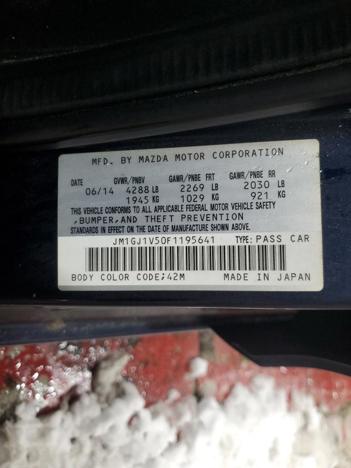 2015 Mazda 6 VIN JM1GJ1V50F1195641 Copart auction photo, rear end / side damage thumbnail 12