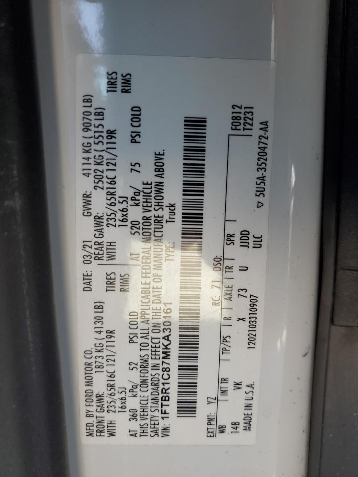 2021 Ford Transit VIN 1FTBR1C87MKA30161 Copart auction photo, front end damage thumbnail 13