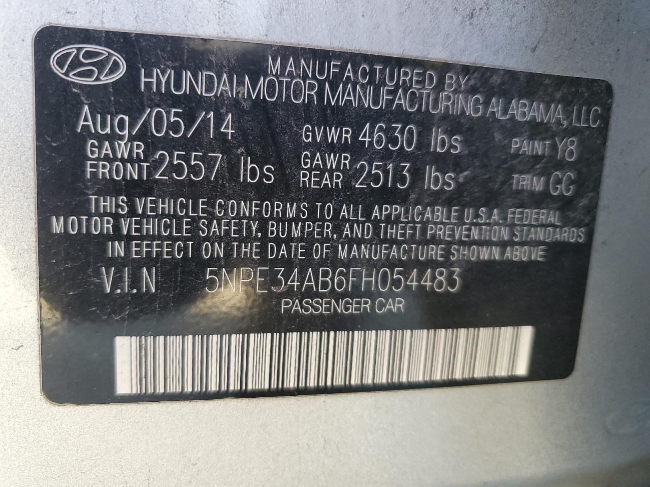 2015 Hyundai Sonata VIN 5NPE34AB6FH054483 Copart auction photo, burn - engine damage thumbnail 14