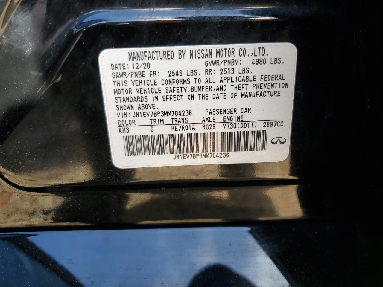 2021 Infiniti Q50 VIN JN1EV7BP3MM704236 Copart auction photo, minor dent/scratches damage thumbnail 12