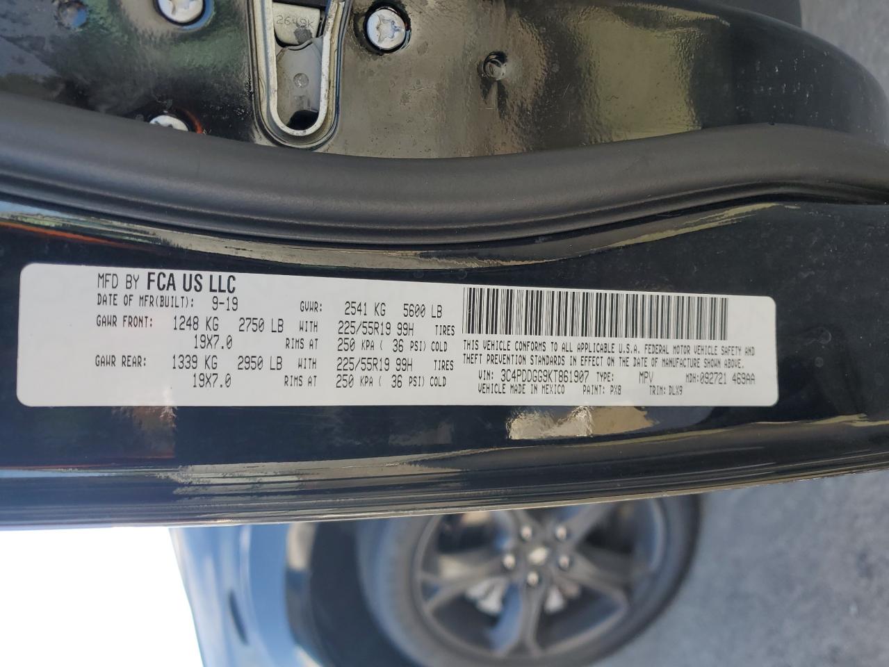 2019 Dodge Journey VIN 3C4PDDGG9KT861907 Copart auction photo, front end damage thumbnail 13