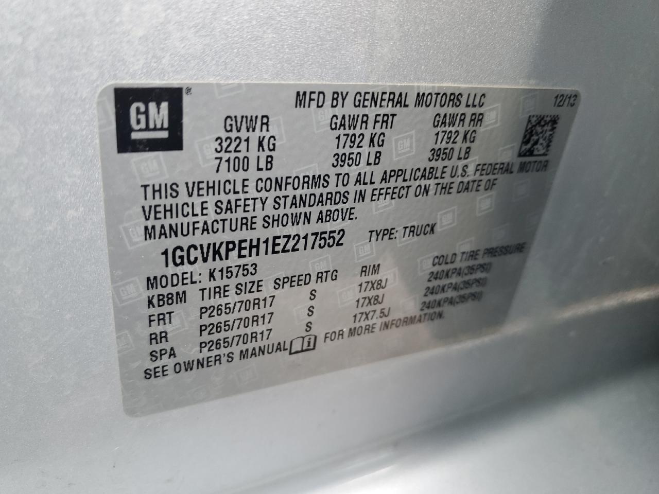 2014 Chevrolet Silverado VIN 1GCVKPEH1EZ217552 Copart auction photo, front end damage thumbnail 14