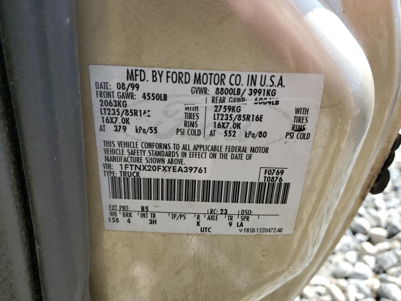 2000 Ford F250 VIN 1FTNX20FXYEA39761 Copart auction photo, rollover damage thumbnail 12