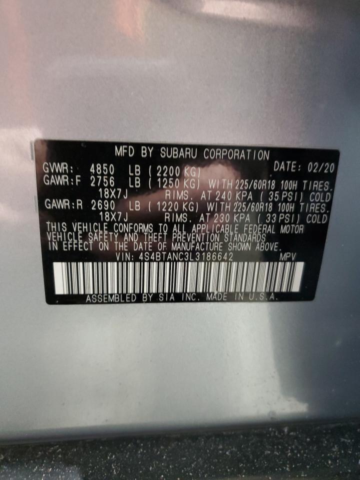 2020 Subaru Outback VIN 4S4BTANC3L3186642 Copart auction photo, front end / side damage thumbnail 14